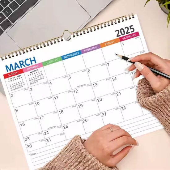 Custom English office wall calendar with corporate logo

