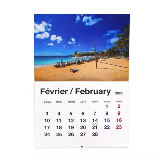 Custom New Year monthly wall calendar with logo and full-color layout