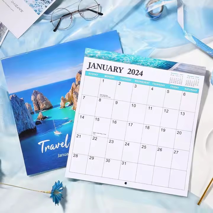 Custom New Year monthly wall calendar with logo and full-color layout
