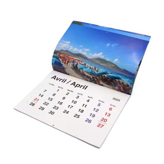 Custom New Year monthly wall calendar with logo and full-color layout