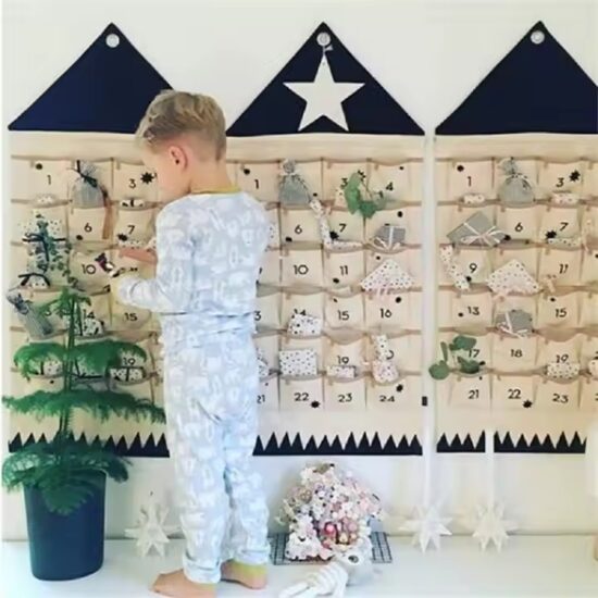 Custom fabric wall hanging Christmas calendar with numbered countdown pockets