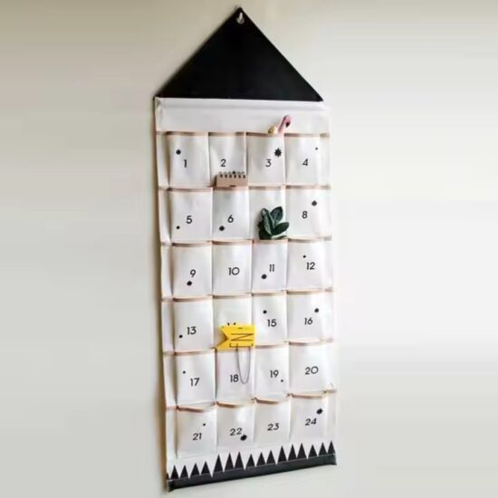 Custom fabric wall hanging Christmas calendar with numbered countdown pockets