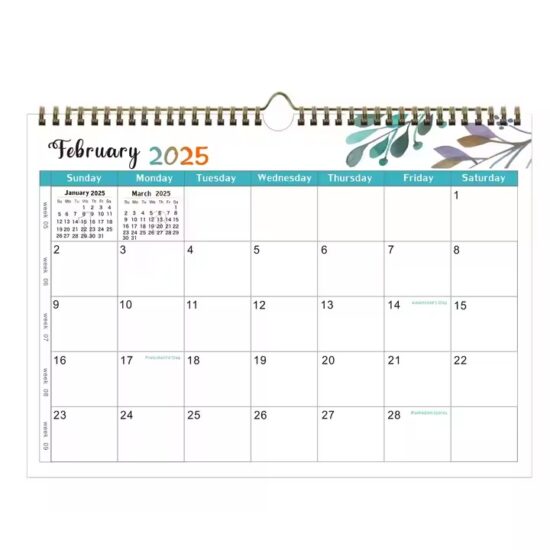 Colorful custom-printed family wall calendar with monthly planner layout