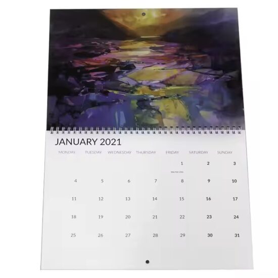Custom printed wall calendar for office use with company logo