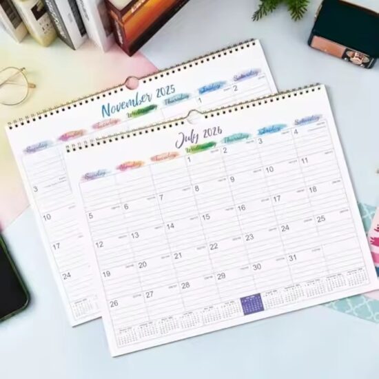 Custom printed monthly wall calendar with personalized design and logo