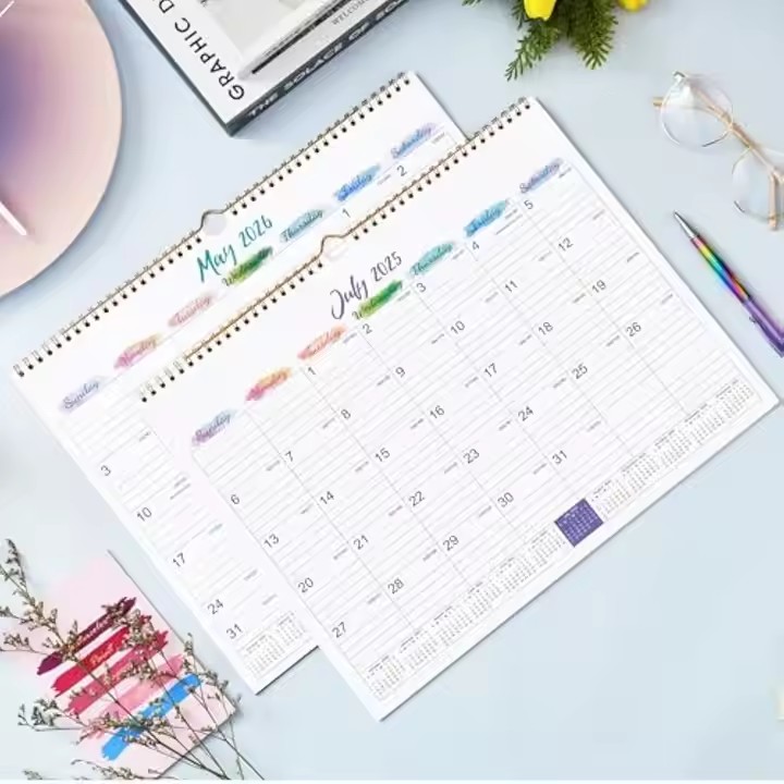 Custom printed monthly wall calendar with personalized design and logo