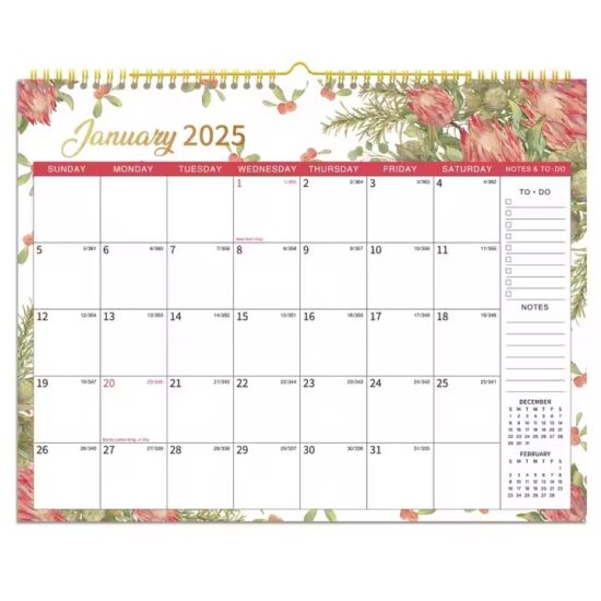 Custom spiral wall calendar for home and office use