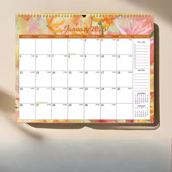 Custom spiral wall calendar for home and office use