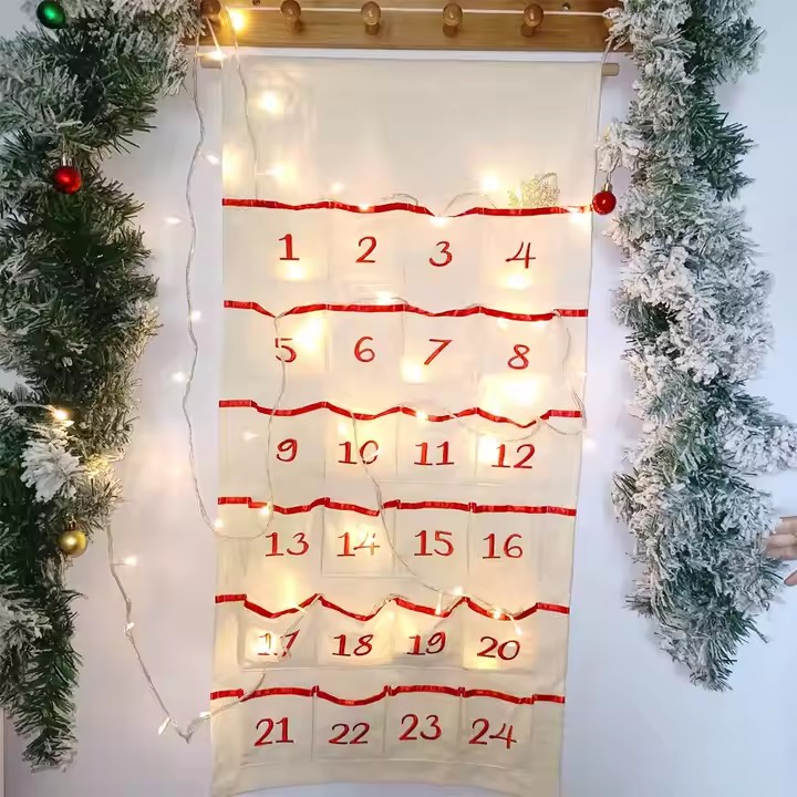 High-quality fabric Christmas advent calendar with 24 countdown pockets