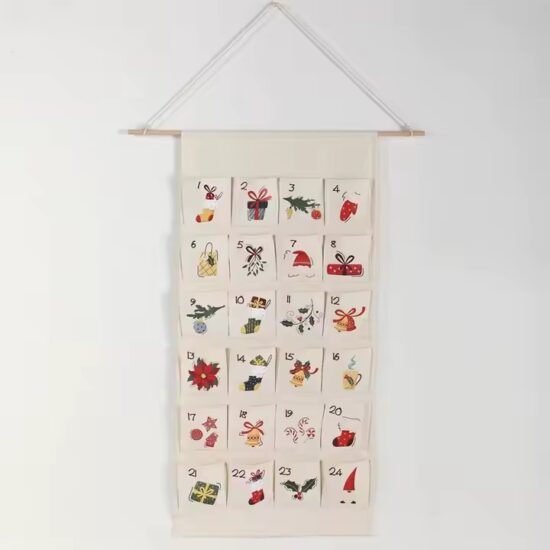 High-quality fabric Christmas advent calendar with 24 countdown pockets