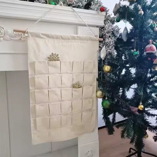 High-quality fabric Christmas advent calendar with 24 countdown pockets