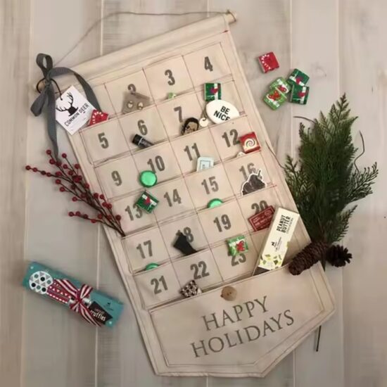 High-quality fabric Christmas advent calendar with 24 countdown pockets