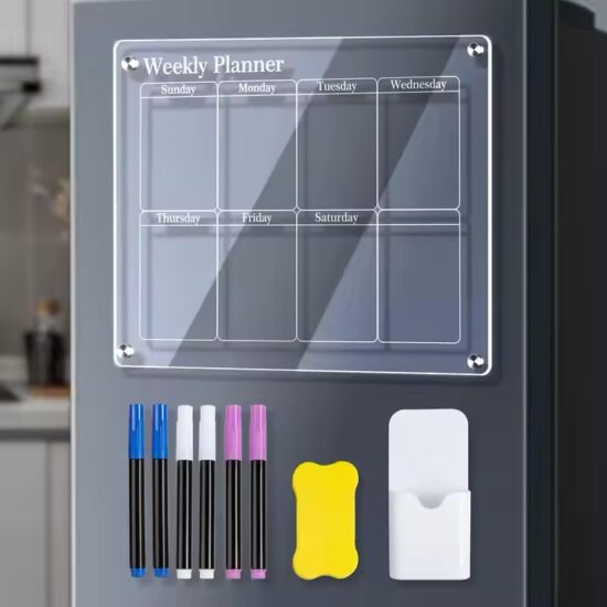 Transparent acrylic magnetic dry erase calendar board for refrigerator or office