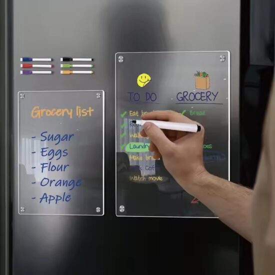 Transparent acrylic magnetic dry erase calendar board for refrigerator or office