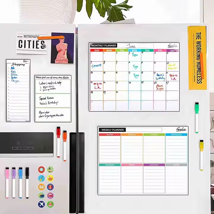 Custom magnetic weekly planner sticker for fridge with dry erase surface