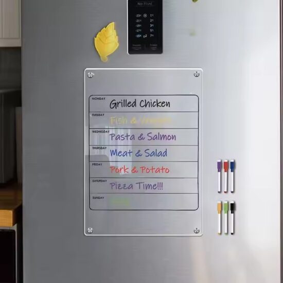 Custom indoor weekly magnetic fridge calendar planner with dry erase surface