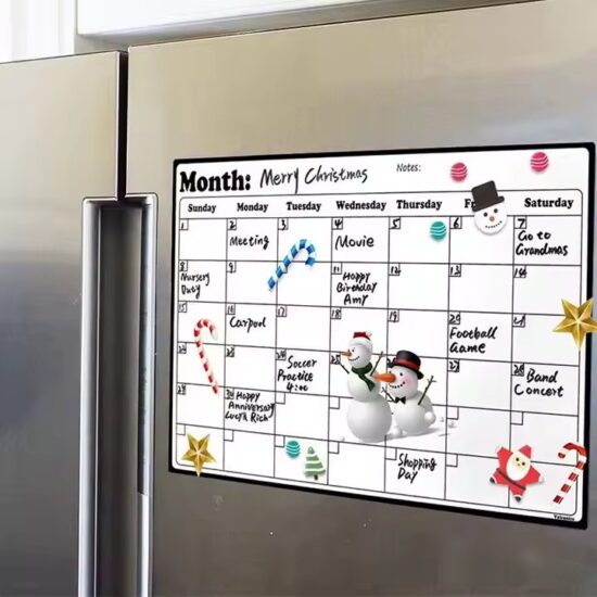 Custom printed magnetic dry erase planning calendar for fridge and wall use