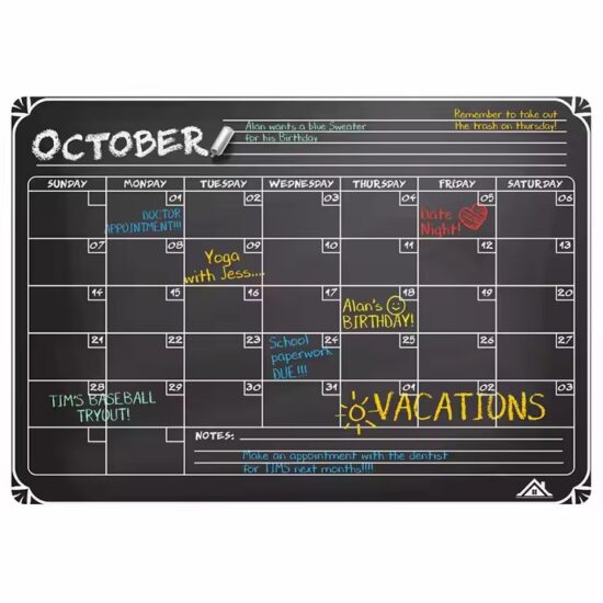Custom printed magnetic dry erase planning calendar for fridge and wall use