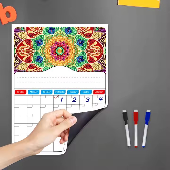 Custom printed magnetic dry erase planning calendar for fridge and wall use