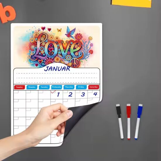 Custom printed magnetic dry erase planning calendar for fridge and wall use