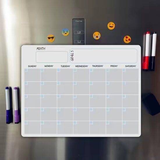 Magnetic dry erase whiteboard calendar for fridge with customizable design