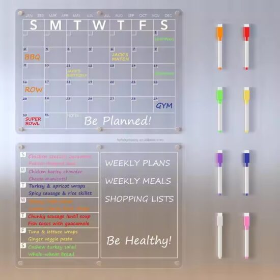Custom monthly dry erase magnetic fridge calendar for home use