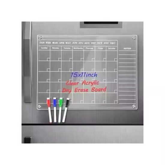 Clear acrylic reusable magnetic calendar for kitchen or home organization

