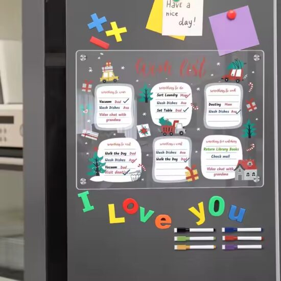 Clear acrylic wall-mounted magnetic dry erase calendar with custom design