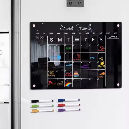 Clear acrylic wall-mounted magnetic dry erase calendar with custom design