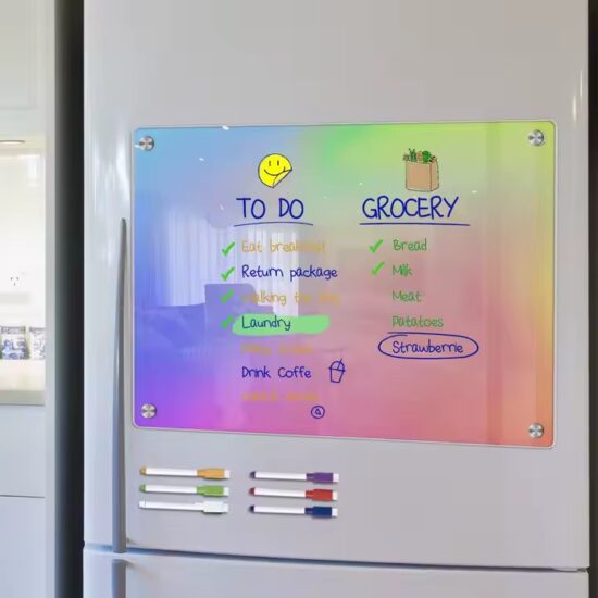 Clear acrylic wall-mounted magnetic dry erase calendar with custom design