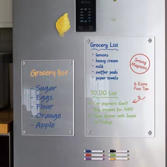 Clear acrylic wall-mounted magnetic dry erase calendar with custom design