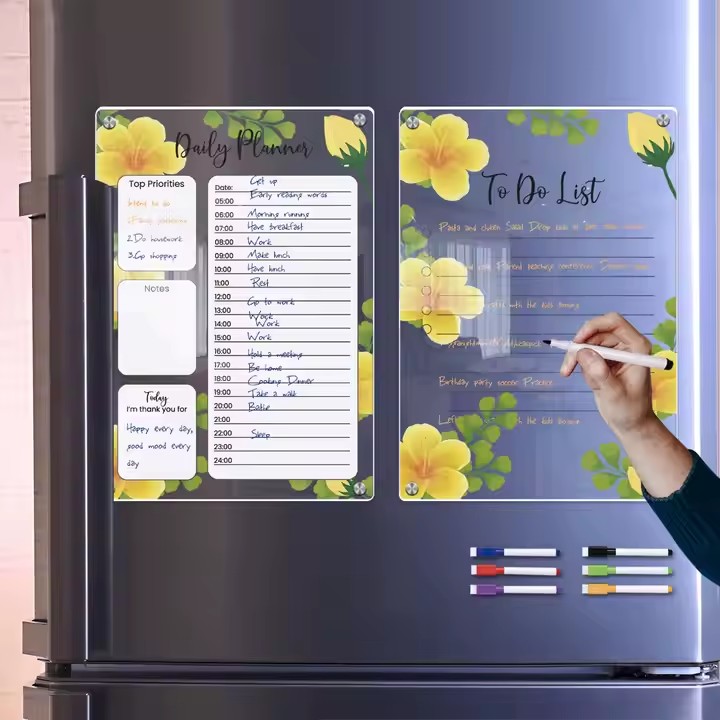 Clear acrylic wall-mounted magnetic dry erase calendar with custom design