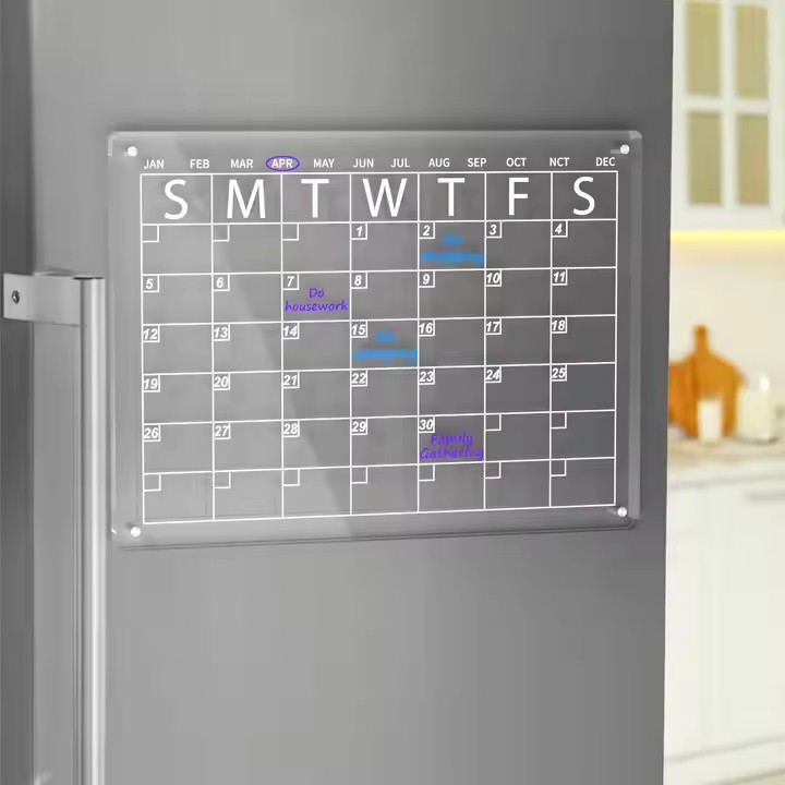 Custom clear acrylic magnetic dry erase calendar for fridge organization