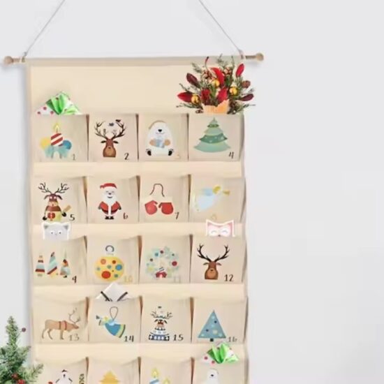 Custom Canvas Hanging Kids Pocket Calendar with Gift Pouches

