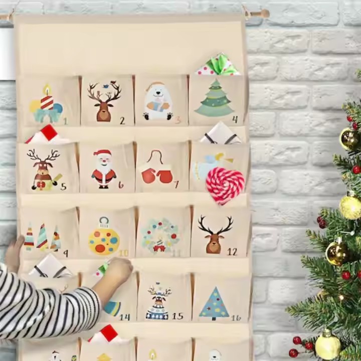 Custom Canvas Hanging Kids Pocket Calendar with Gift Pouches