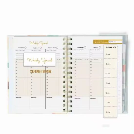 Custom Spiral Weekly Planner Notebook with Calendar Layout