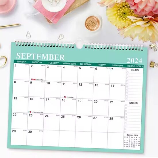 Custom spiral wall calendar with full-color printing